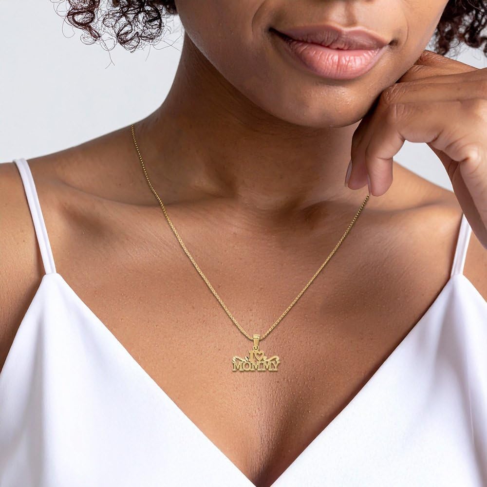 IceCarats 14K Solid Yellow Gold Small I Love Heart Mommy Pendant Necklace 15mm 5/8 inch Polished, Textured For Her