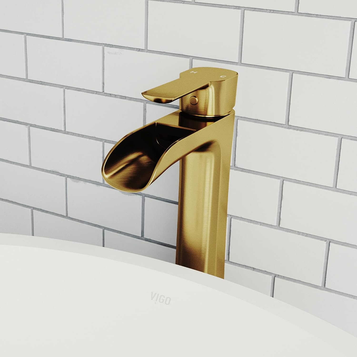 VIGO Niko Waterfall Single-Handle Single-Hole Mount Vessel Bathroom Sink Faucet, 11-Inch, Matte Brushed Gold, Modern Design, Solid Brass, 1.2 GPM WaterSense & Ceramic Disc Valve - VG03024MG