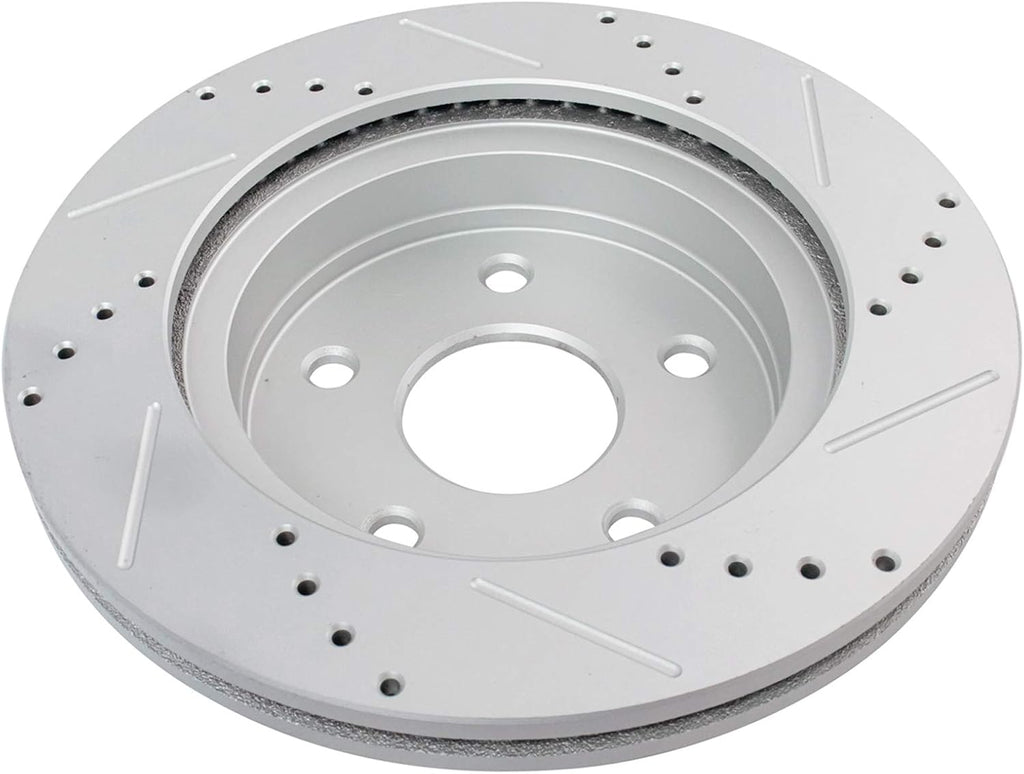 TRQ Performance Front Brake Pad and Rotor Set Ceramic Drilled Slotted G Coated Vented Rotors Compatible with 2003-2005 Dodge Ram 1500 2004-2006 Durango