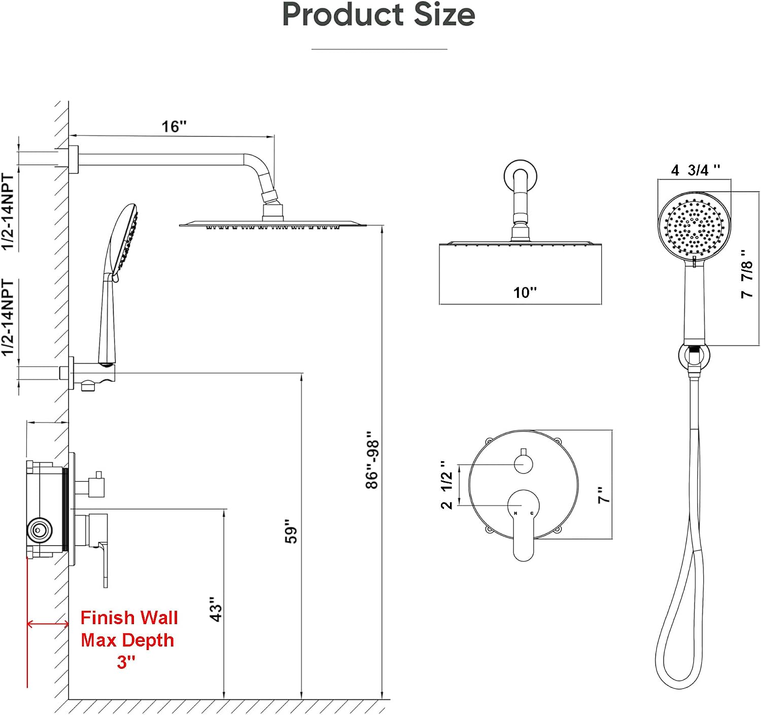 Gabrylly Gold Shower Head System, Shower Faucet Set with Pressure Balance Shower Valve, 10 Inch Shower Heads with 5-Setting handheld Spray Combo, High Pressure Shower Fixtures, Brushed Gold