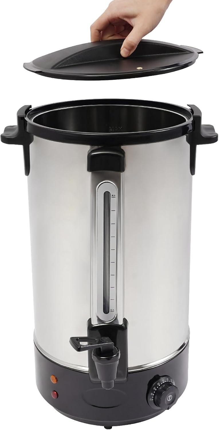 Commercial Coffee Urn, 1800W 28L/7.4Gal Stainless Steel Hot Coffee Dispenser with Faucet for Hot Beverage Tea Chocolate, Adjustable Temperature 86-248℉ (Black)