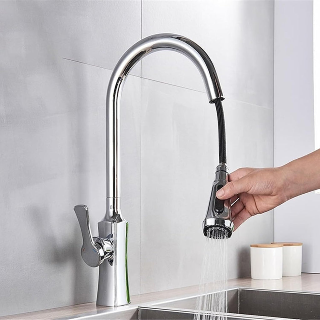Kitchen Faucet Single Handle Hand-Out Single Hole Hot and Cold Faucet Tap(Chrome)