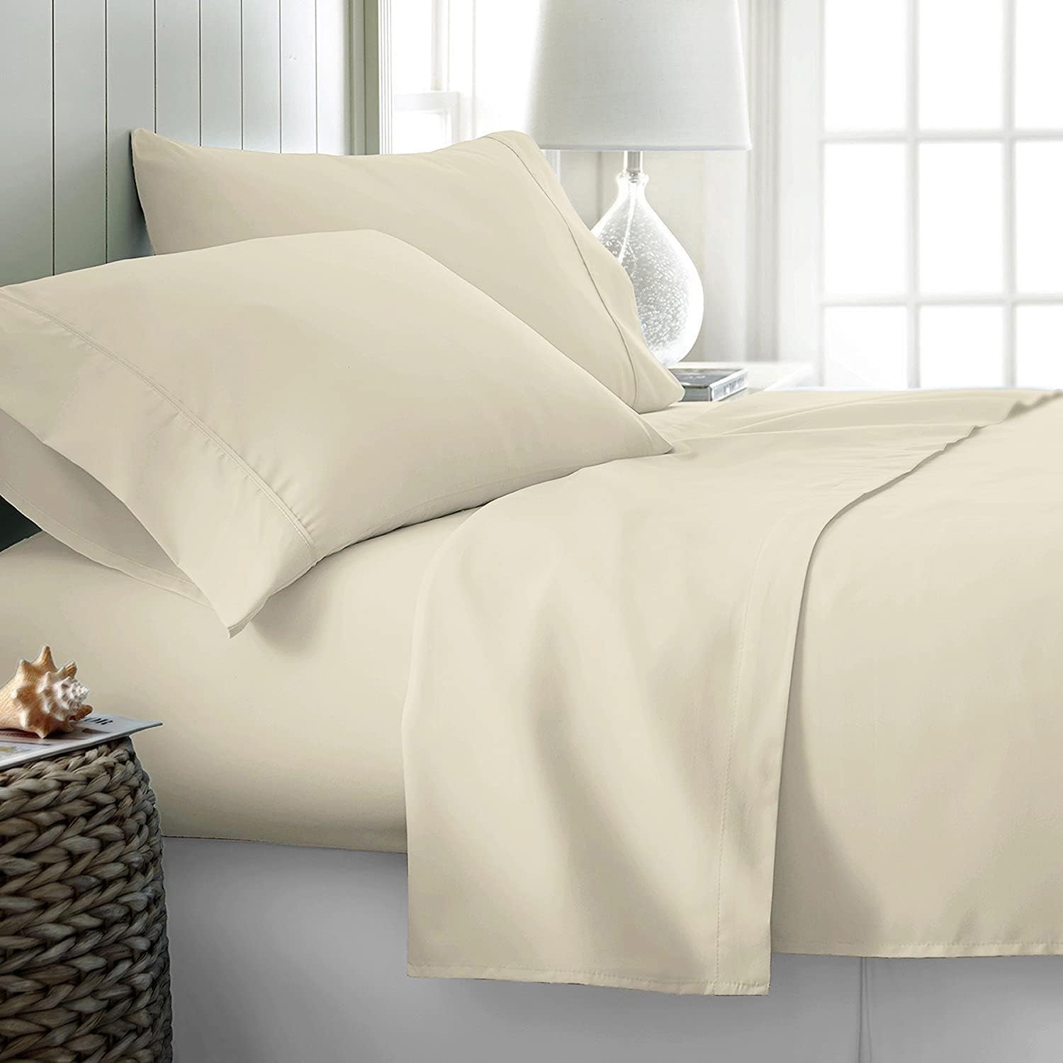 100% Egyptian Cotton California King Size Sheet Set - Luxury 1000 Series Majestic Collection Cal King Size Sheets Set, (4 PC, Sand) 16' Deep Pocket, Soft Cooling, Sateen Bedding