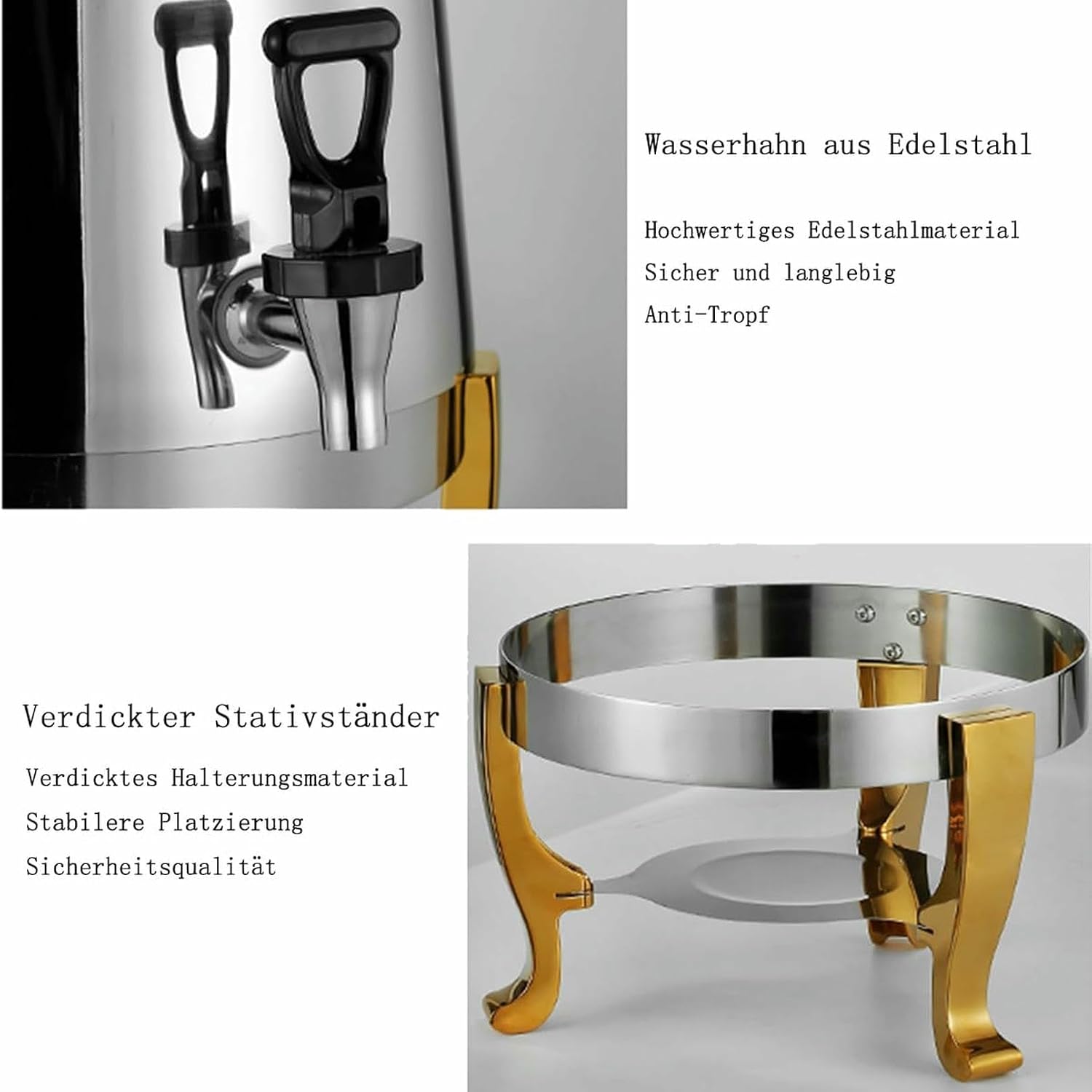 Commercial Coffee Chafer Urn with Chrome Accents Party Stainless Steel Coffee Urn with Faucet for Coffee Mulled Wine Kettle Juice Bucket Tea Dispenser/Gold