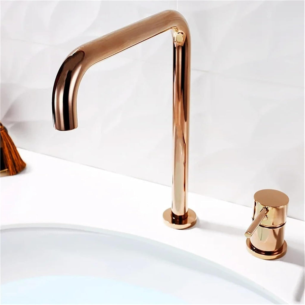 Widespread Kitchen Faucet 7 Pipe Long Water Tap Deck Mounted Kitchen Sink 360 Rotation Cold Hot Mixer(Rose Gold)