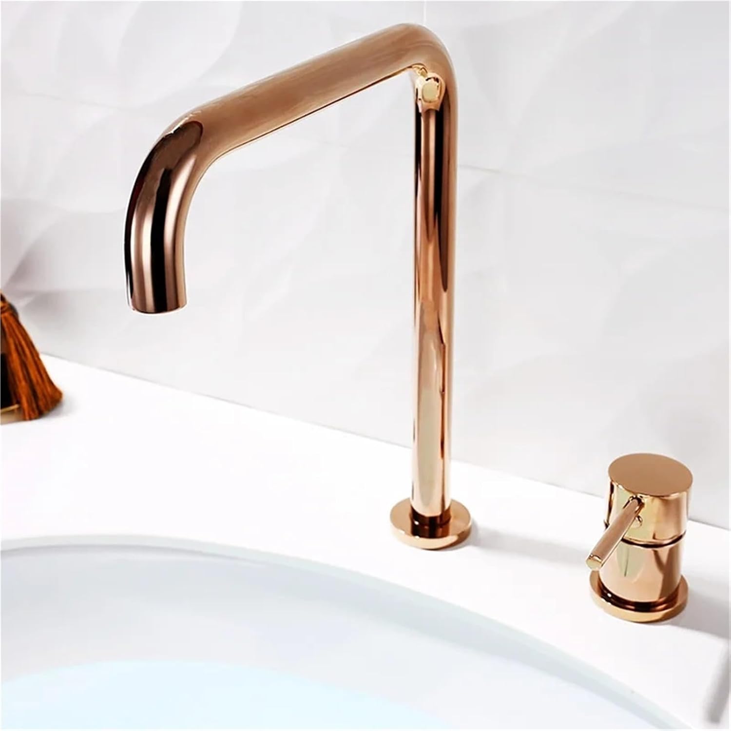 Widespread Kitchen Faucet 7 Pipe Long Water Tap Deck Mounted Kitchen Sink 360 Rotation Cold Hot Mixer(Rose Gold)