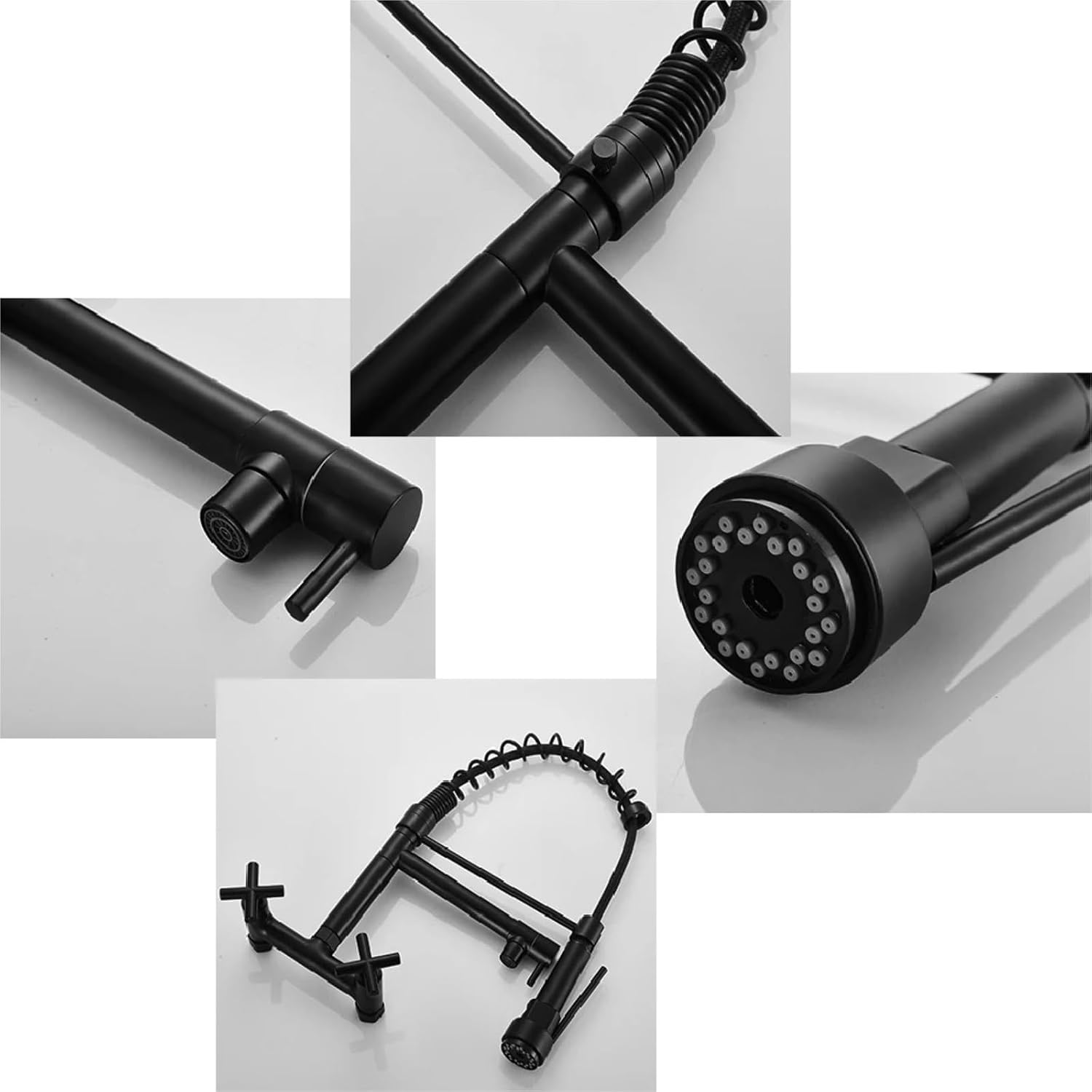 Wall Mounted Kitchen Faucet Hot Cold Water Mixer Tap Pull Down Spray 360 Rotation Kitchen Mixer Taps(Matte Black)
