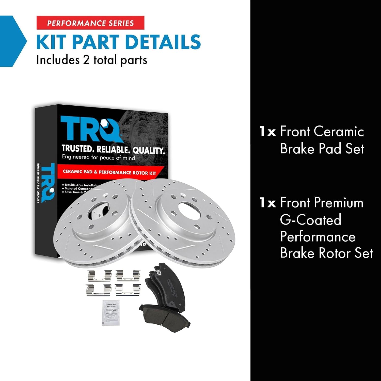 TRQ Performance Front Brake Pad and Rotor Set Ceramic Coated Drilled Slotted Vented Rotors Compatible with 2011-2015 Chevrolet Cruze 2016 Cruze Limited 2012-2017 Sonic