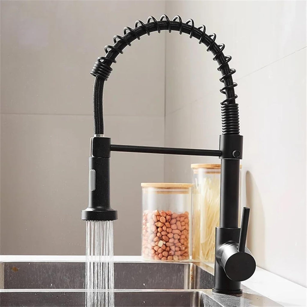 Kitchen Faucet Hot and Cold Spring Brass 360° Rotating Sink Tap Two Function Spray(Black)