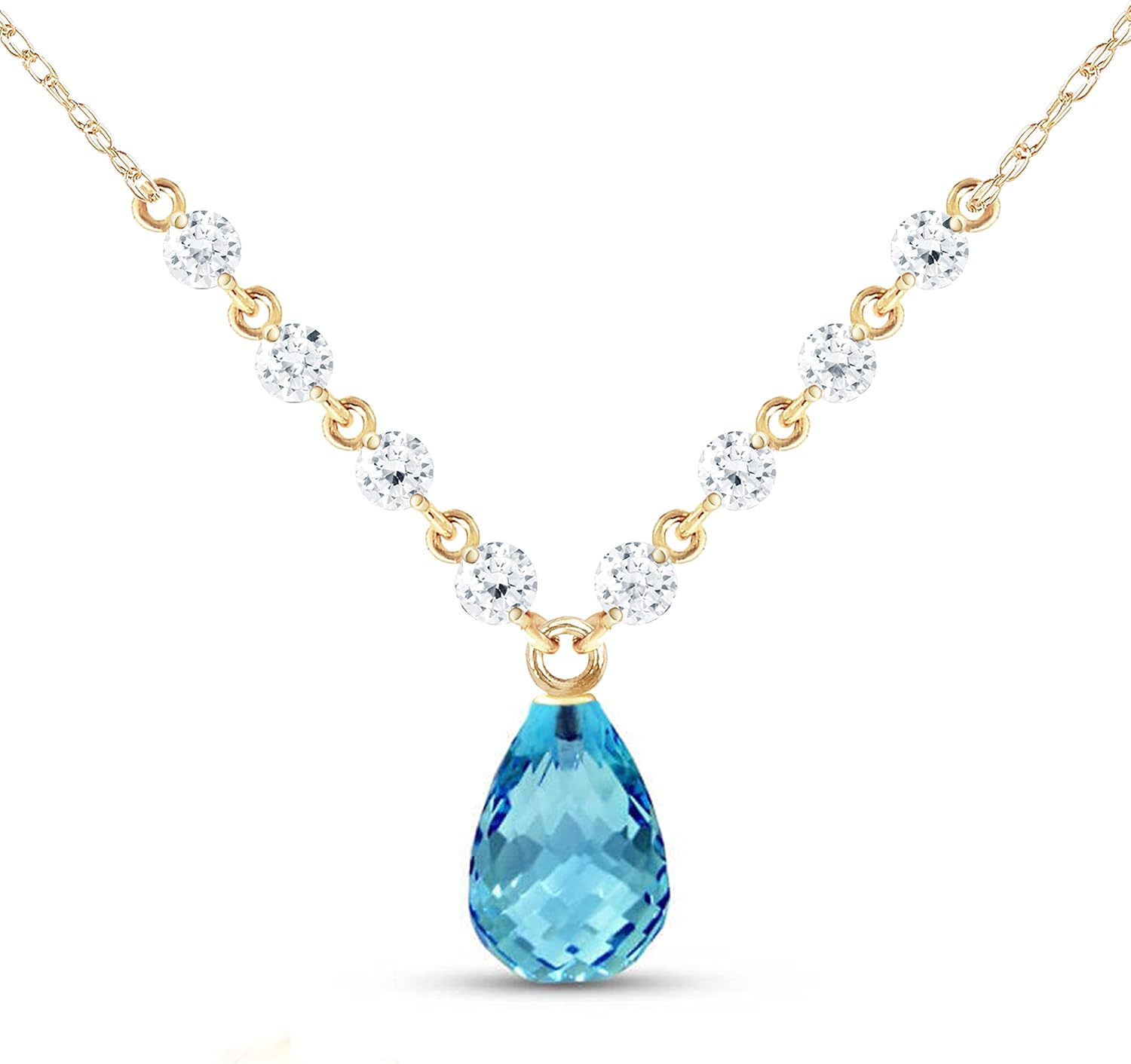Galaxy Gold GG 14K Solid Gold Necklace with Diamonds and Blue Topaz