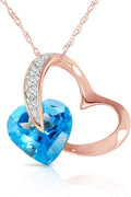 Galaxy Gold GG 14k Yellow Gold Heart Necklace with Natural Diamonds and Blue Topaz