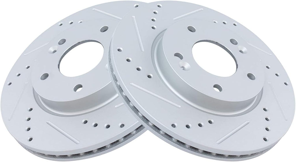 TRQ Performance Front Brake Pad & Rotor Set Ceramic Coated Drilled Rotors Compatible with 11-16 Hyundai Elantra 13-16 Elantra Coupe GT 12-16 Veloster 14-16 Kia Forte Forte Koup 15-16 Forte5