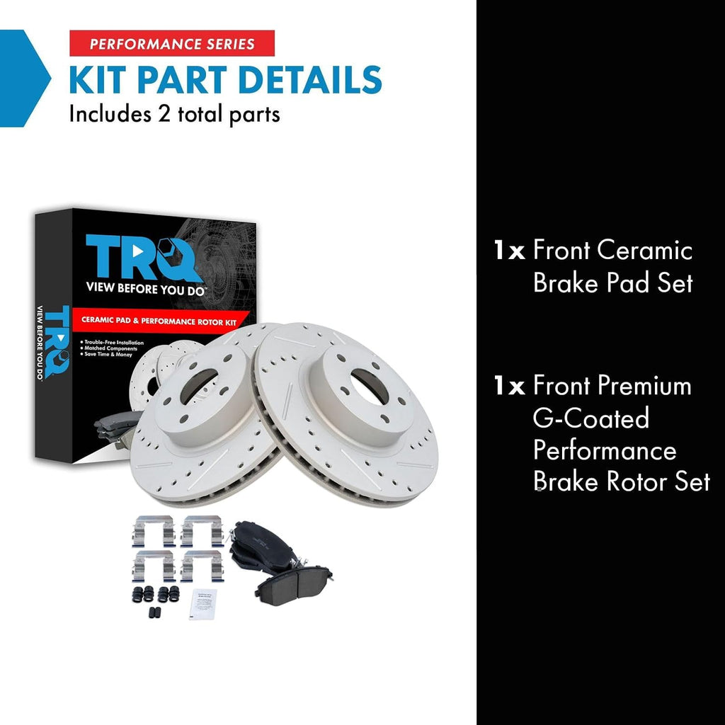 TRQ Performance Front Brake Pad and Rotor Set Ceramic Drilled Slotted Coated Rotors Compatible with 2013-2016 Scion FR-S 2013-2016 Subaru BRZ 2011-2016 Impreza