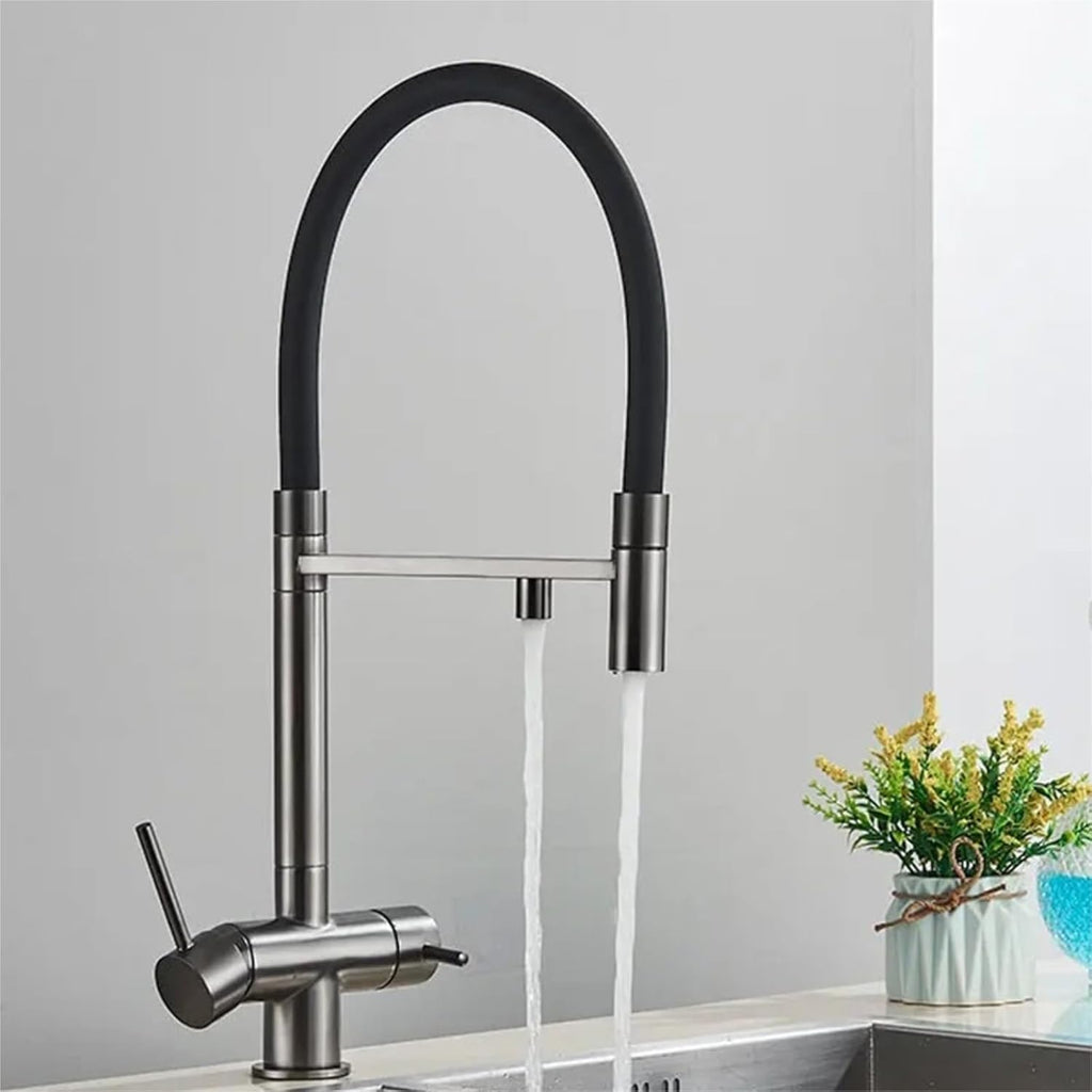 Kitchen Purified Faucets Dual Handle Cold Hot Water Mixer Crane Tap Filter Water Modern Tap(Gray)