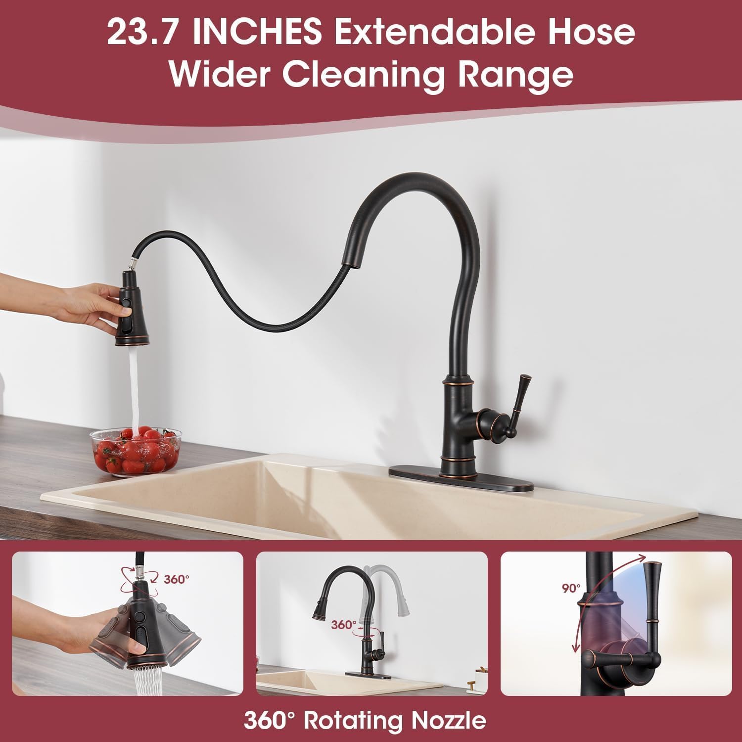 Kitchen Faucets with Pull Down Sprayer, Oil Rubbed Bronze High Arc Antique Brass Single Handle Vintage Kitchen Sink Faucet with 1 or 3 Hole Deck Plate for Farmhouse Laundry Camper Rv Bar