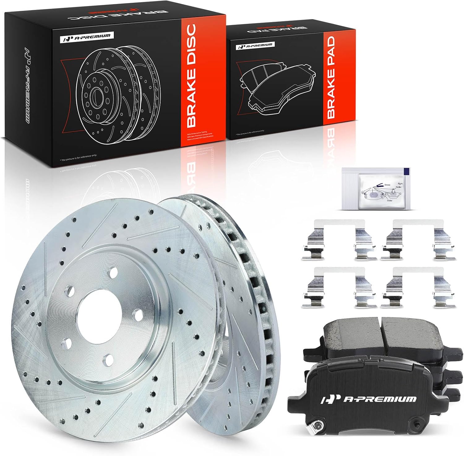 A-Premium 11.65 in(296mm) Front Drilled and Slotted Disc Brake Rotors + Ceramic Pads Kit Compatible with Chevy, Pontiac & Saturn Models - Cobalt 05-07, HHR 08-10, Malibu 04-06/08-12, G6 05-10, G5, Ion