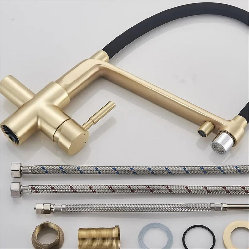 Purified Kitchen Faucet Spray Stream Modes Click Button Drink Water Hot Cold Filter Mixer Tap(Brushed Gold)