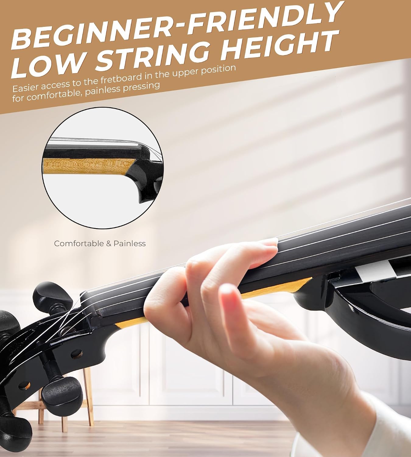 Vangoa LEFT HANDED Electric Violin 4/4 Full Size, Silent Electronic Violin Fiddle for Lefty with Solid Maple Wood Metallic, Ebony Fittings for Beginners Adults Teens Youth Students, Black