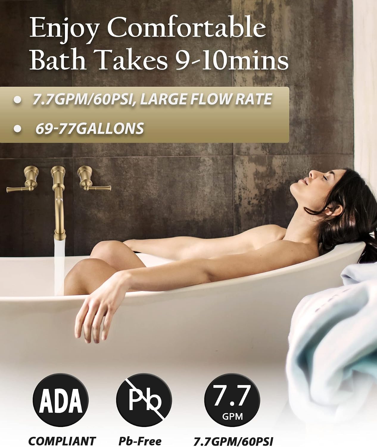 High Flow Wall Mount Tub Filler with Rough-in Valve, Wall Mount Tub Faucet, Brass Roman Bathtub Faucet 2 Handle with 360° Swivel Spout, Brushed Gold(B2306-BG)