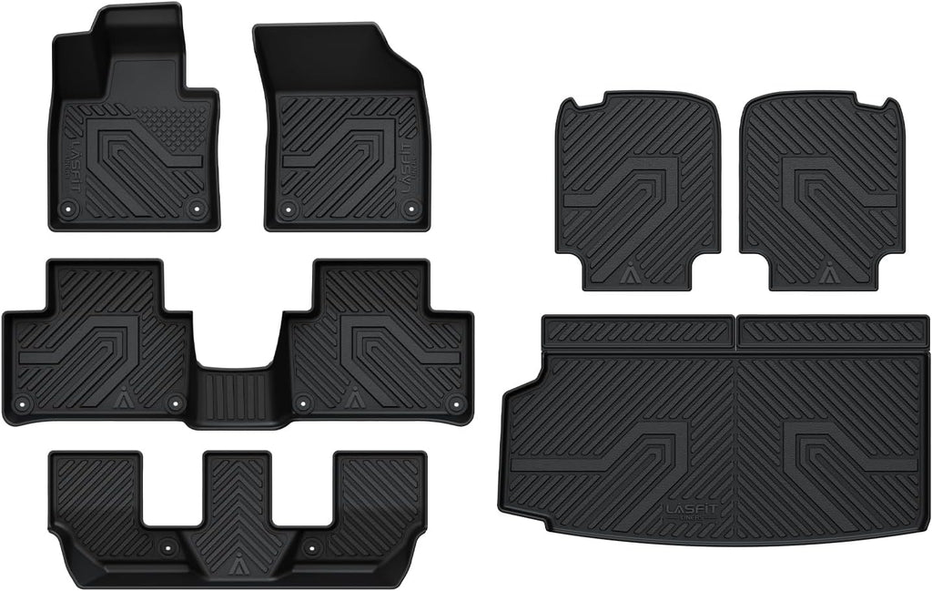 LASFIT Floor Mats & Cargo Mat & Backrest Mats for Volvo XC90 2016-2026 (Only for 7 Seats &T8 PHEV) All Weather TPE Mats Custom Fit Floor Liner for XC90 1st&2nd&3rd Row Car Mats & Cargo Liner, Black