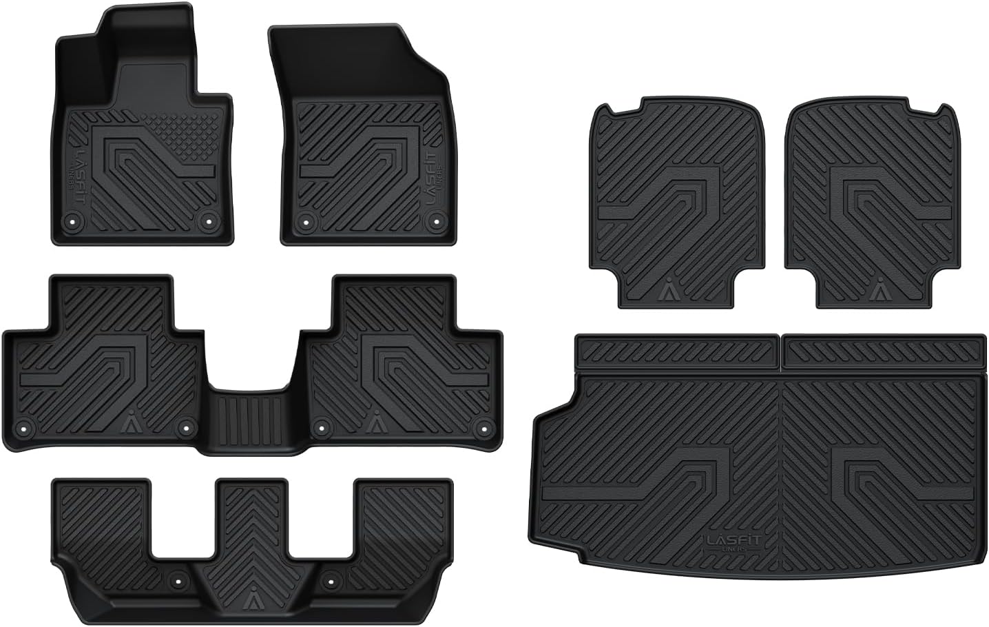 LASFIT Floor Mats & Cargo Mat & Backrest Mats for Volvo XC90 2016-2026 (Only for 7 Seats &T8 PHEV) All Weather TPE Mats Custom Fit Floor Liner for XC90 1st&2nd&3rd Row Car Mats & Cargo Liner, Black