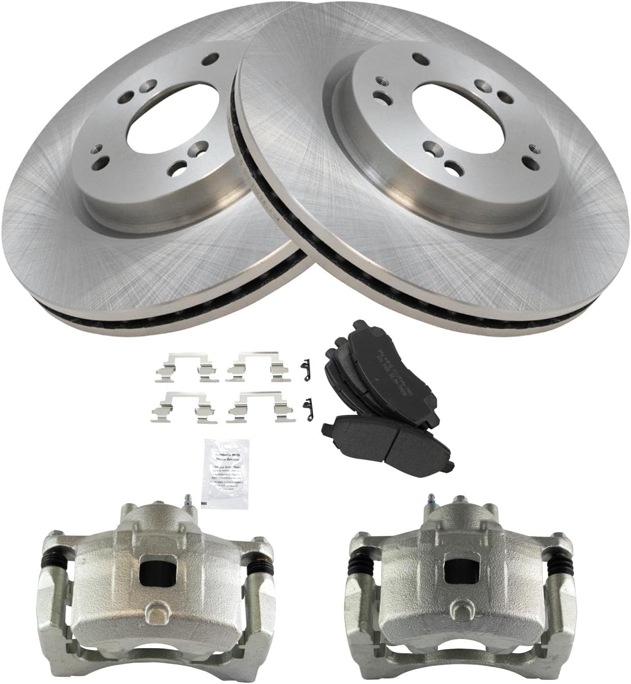 TRQ Front Brake Pad and Rotor Set Semi Metallic Rotors Calipers Compatible with 2011-2014 Chrysler 200 2008-2014 Dodge Avenger Caliber Jeep Compass Patriot