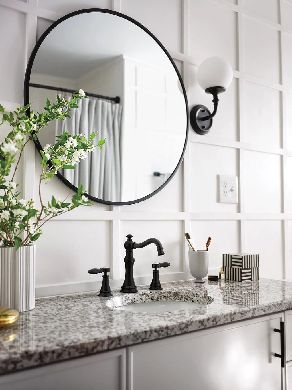 Moen Weymouth Matte Black Two-Handle Widespread Traditional Bathroom Faucet Trim Kit, Valve Included, TVS42108BL