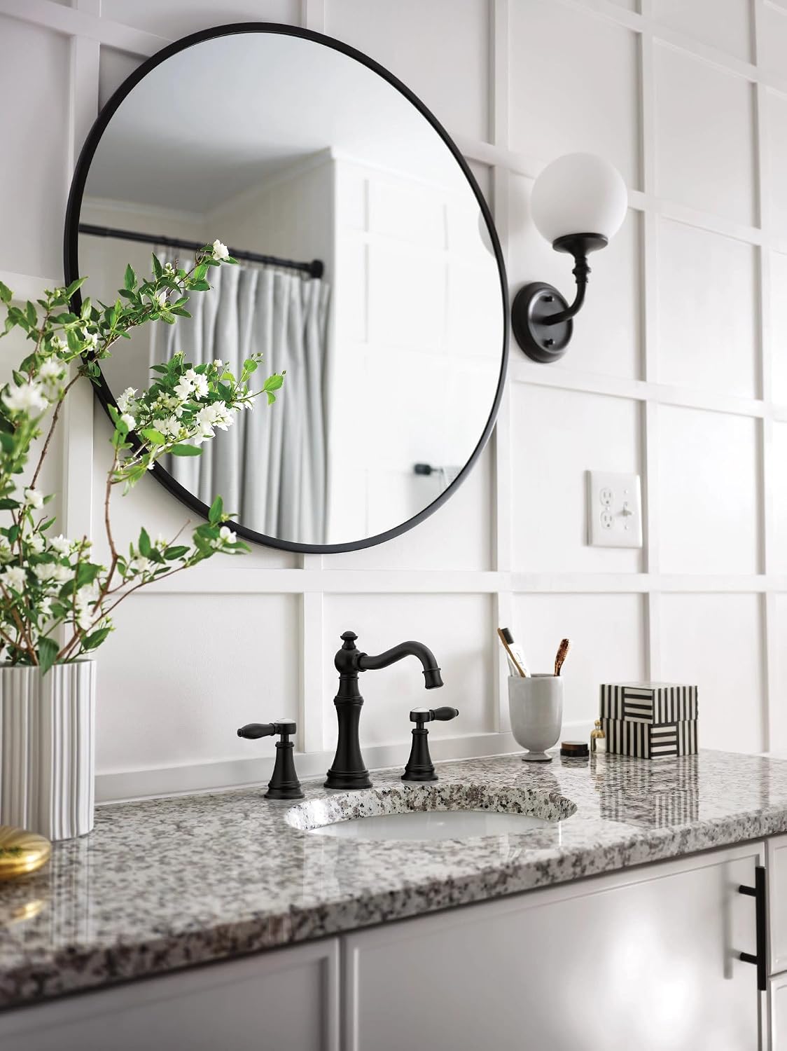 Moen Weymouth Matte Black Two-Handle Widespread Traditional Bathroom Faucet Trim Kit, Valve Included, TVS42108BL