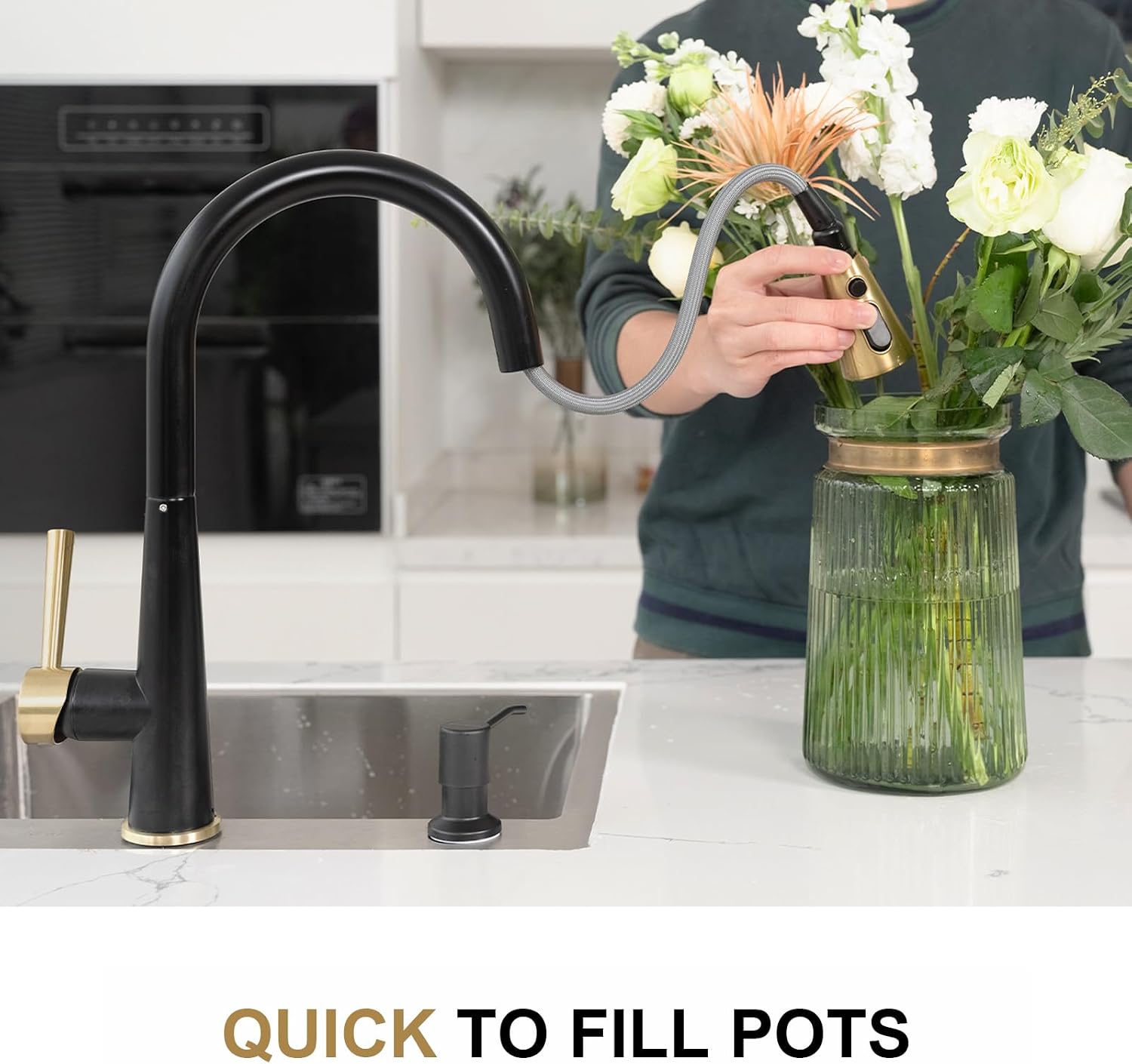 Kitchen Faucet with Pull Down Sprayer, Lava Odoro Matte Black and Brushed Gold Kitchen Sink Faucet, Black and Brass Faucet for Kitchen Sink with Magnetic Docking Spray Head and Deck Plate, KF321-GB