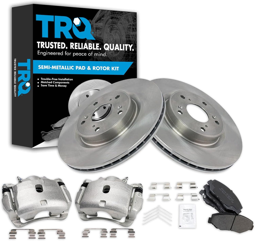 TRQ Front Brake Pad and Rotor Set Semi Metallic Calipers Compatible with 2012-2015 Honda CR-V
