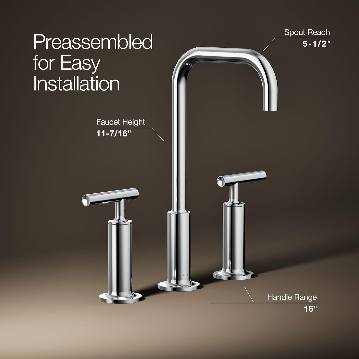 KOHLER K-14408-4-CP Purist® Widespread Bathroom Sink Faucet, 3-Hole, Widespread High Lever Handles and High Gooseneck Spout, 1.2 GPM, Polished Chrome
