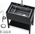 36' Freestanding Utility Sink, Heavy Duty Stainless Steel Laundry Room Sink for Garage, Outdoor Kitchen or Workshop, Modern Black Basin with Hot & Cold Water, Indoor/Outdoor Use (Black)