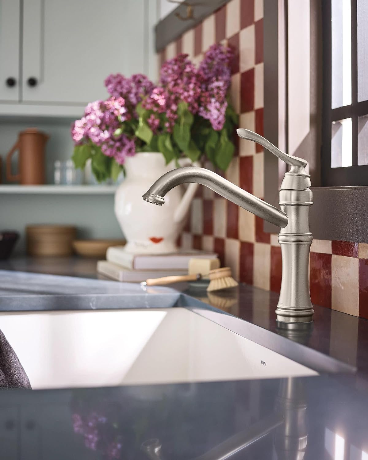 Moen 7240SRS Belfield Traditional One Handle High Arc Kitchen Faucet with Optional Deckplate Included, Spot Resist Stainless