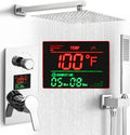 SKWOLL Shower Faucet Set Polished Chrome, Wall Mount 12 Inch Rainfall Shower Head with Handheld, 2 Function Shower Mixer Valve Kit Digital Display Included