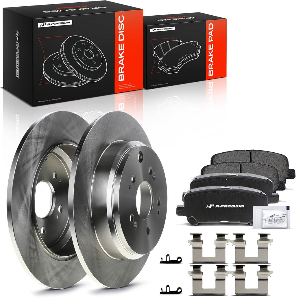 A-Premium 13.15 inch (334mm) Rear Solid Disc Brake Rotors + Ceramic Pads Kit Compatible with Select Honda and Acura Models - Odyssey 2011-2017, Pilot 2009-2015, MDX 2007-2013, ZDX 2010-2013, 6-PC Set