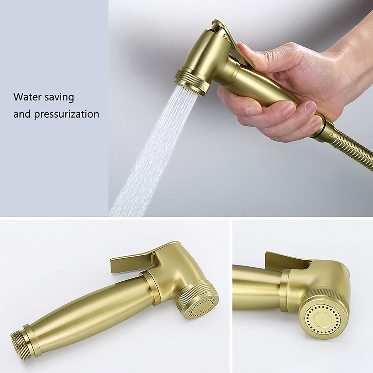 Wall Mounted Handheld Bidet Sprayer for Toilet, Brass Bathroom Cloth Diaper Set with Cold and Hot Water, Brushed Gold Kit for Personal Hygiene,Type b(Type B)