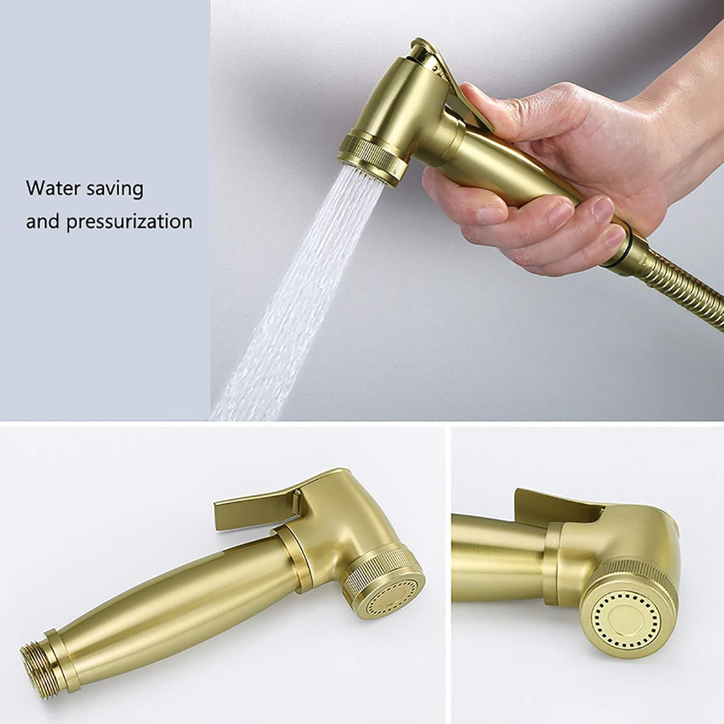 Wall Mounted Handheld Bidet Sprayer for Toilet, Brass Bathroom Cloth Diaper Set with Cold and Hot Water, Brushed Gold Kit for Personal Hygiene,Type b(Type B)