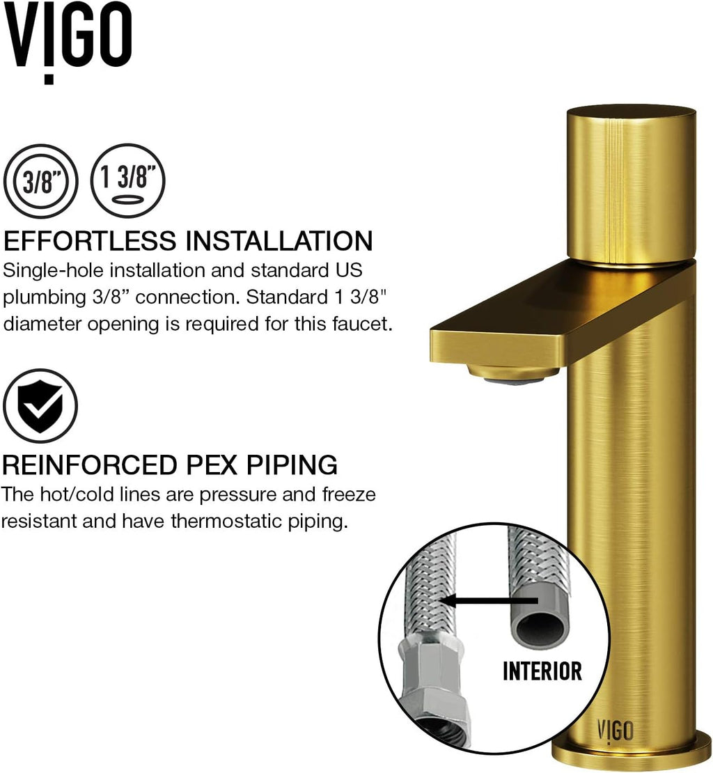 VIGO Halsey Single-Handle Single-Hole Mount Bathroom Sink Faucet, 8-Inch, Matte Brushed Gold, Modern Design, Solid Brass, 1.2 GPM WaterSense & Ceramic Disc Valve, Corrosion-Resistant