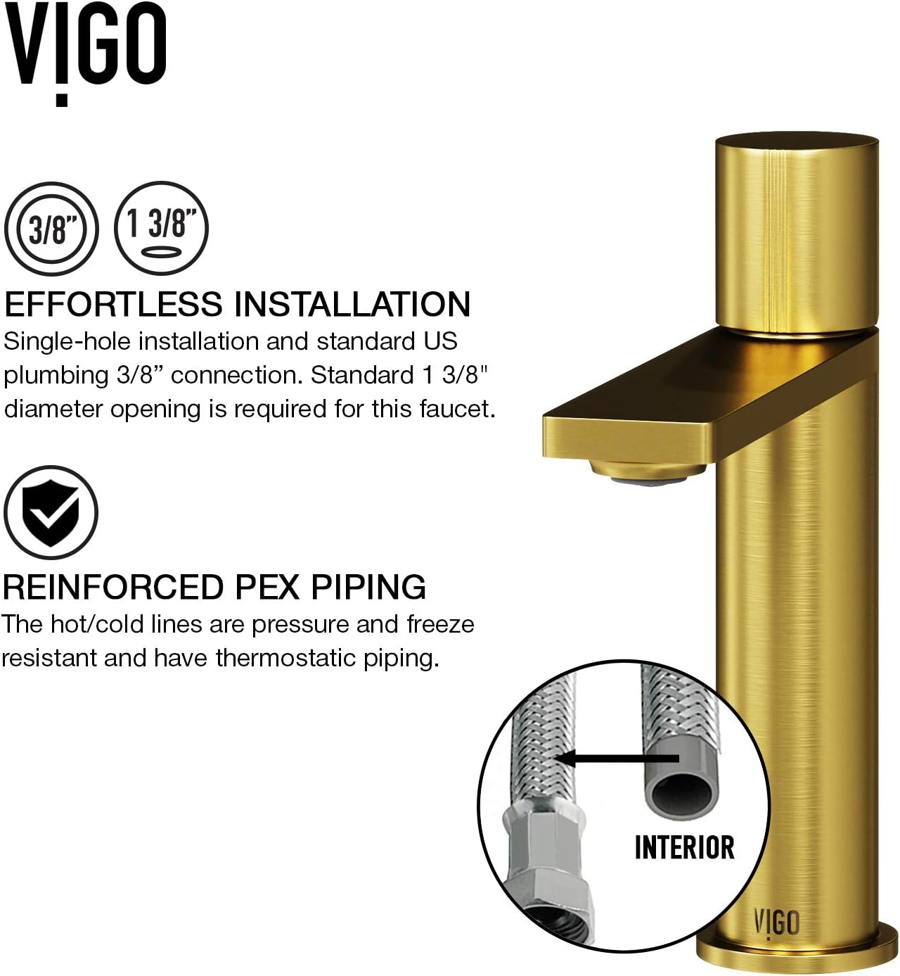 VIGO Halsey Single-Handle Single-Hole Mount Bathroom Sink Faucet, 8-Inch, Matte Brushed Gold, Modern Design, Solid Brass, 1.2 GPM WaterSense & Ceramic Disc Valve, Corrosion-Resistant