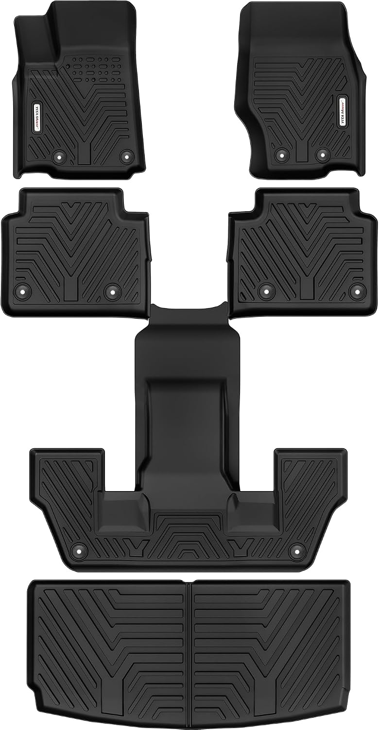 YITAMOTOR Floor Mats for Jeep Grand Cherokee L 2026-2021 (ONLY 6-Seater w/o Center Console), All Weather Custom Fit TPE Cargo Liner for 1-3 Rows and Trunk Full Car Mat Set Automotive Accessories Black