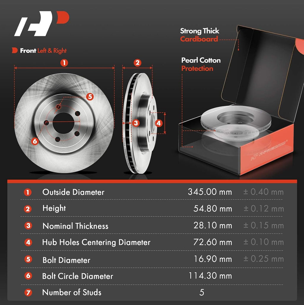 A-Premium 13.58 in (345 mm) Front Vented Disc Brake Rotors + Ceramic Pads Kit Compatible with Select Chrysler and Dodge Models - 300, Challenger, Charger, Magnum, 6-PC Set