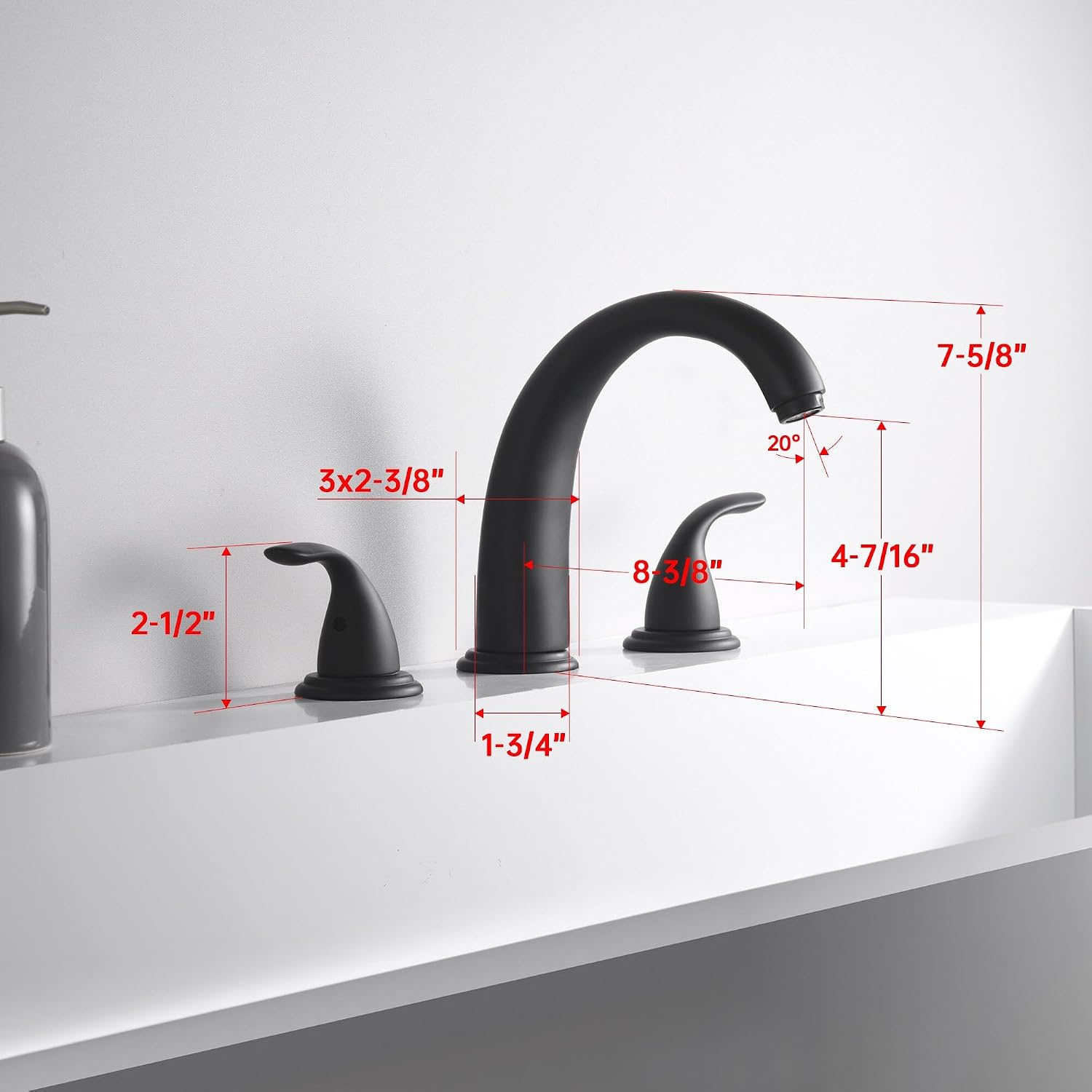 SUMERAIN Matte Black 3 Hole Deck Mounted Widespread Roman Tub Faucet Set with Valve, Classic