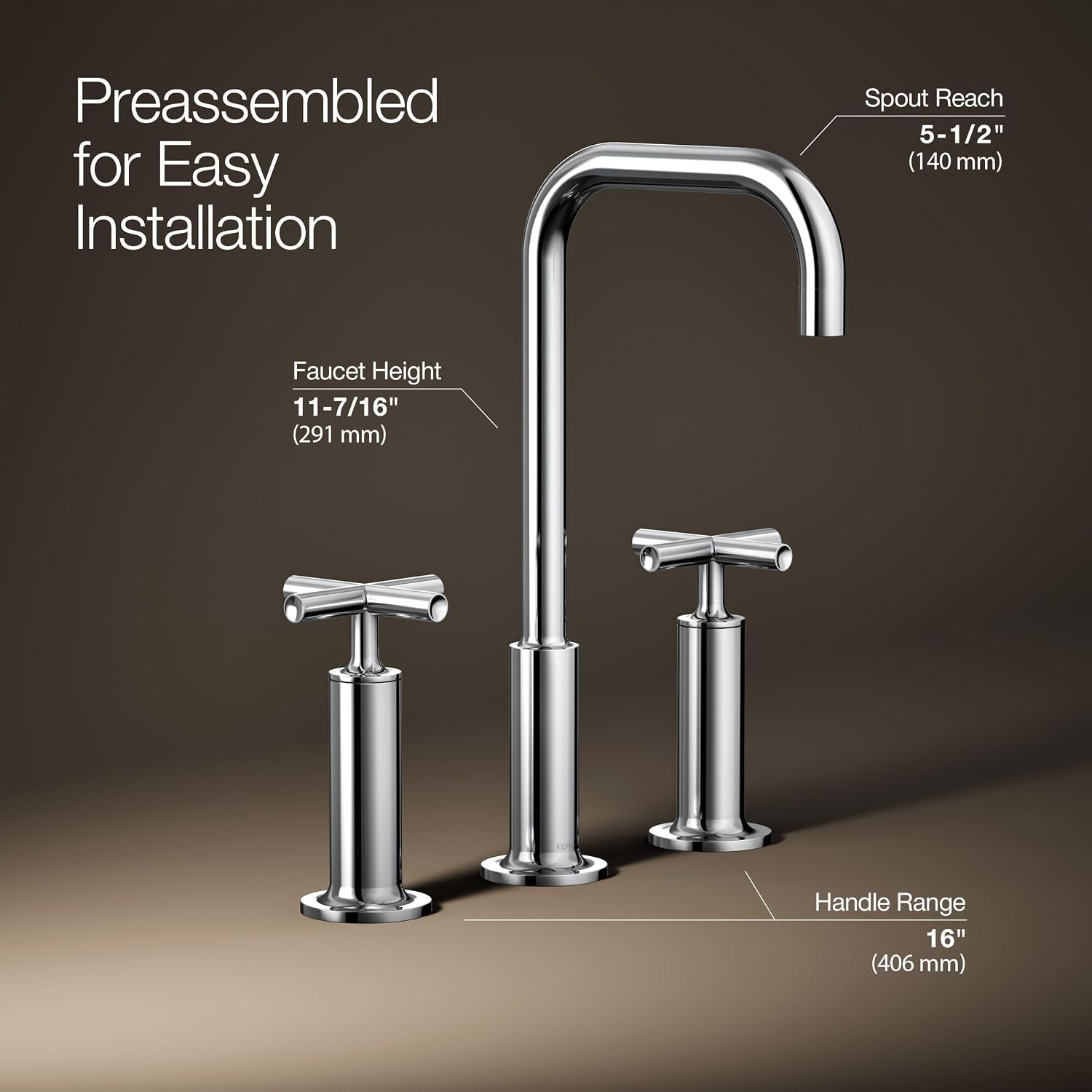 KOHLER K-14408-3-CP Purist® Widespread Bathroom Sink Faucet, 3-Hole, Widespread High Cross Handles and High Gooseneck Spout, 1.2 GPM, Polished Chrome