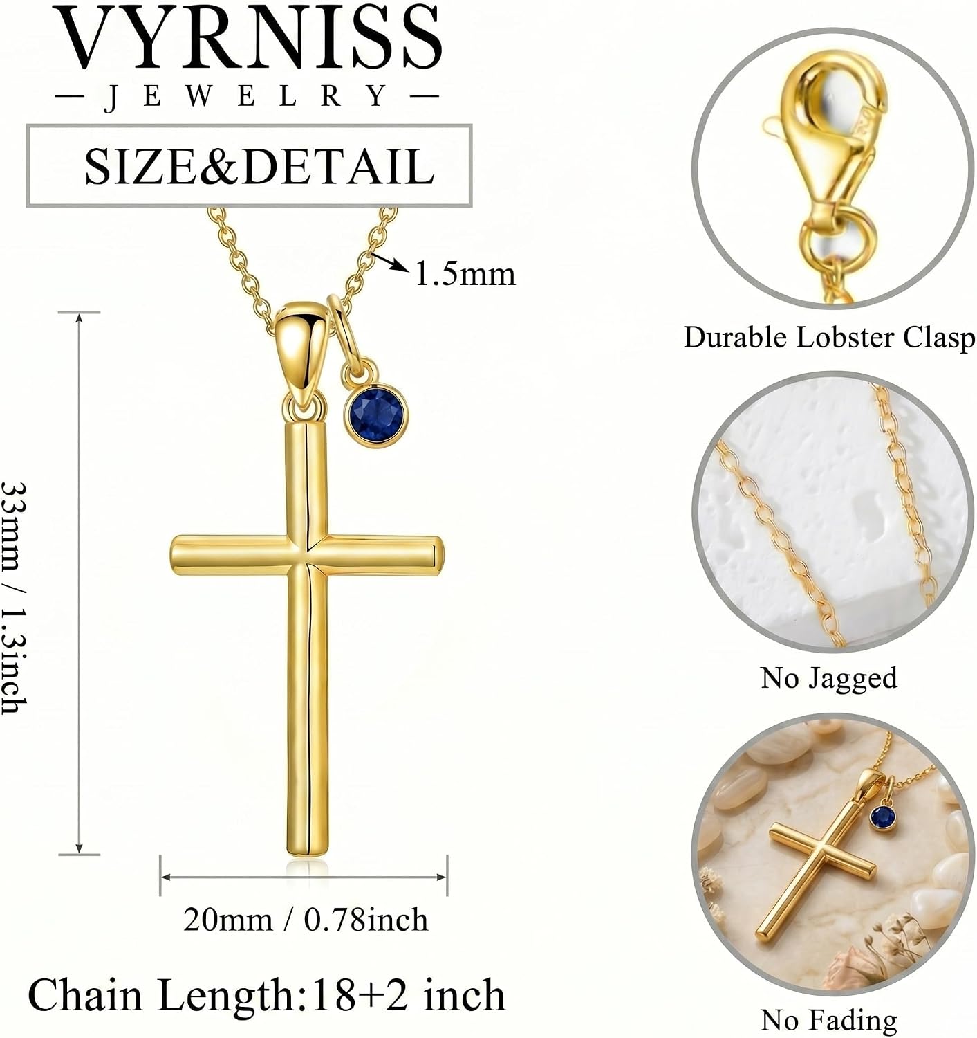18K Gold Cross Pendant for Women Gold Cross Necklace 18K Gold Jewelry Religious Gift