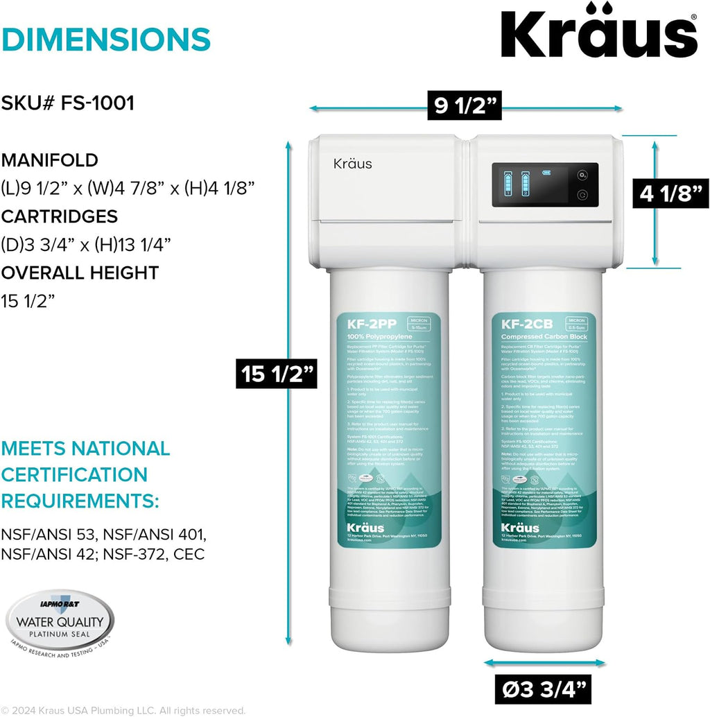 KRAUS Purita 2-Stage Under-Sink Filtration System with Single Handle Drinking Water Filter Faucet in Brushed Brass, FS-1001-FF-100BB