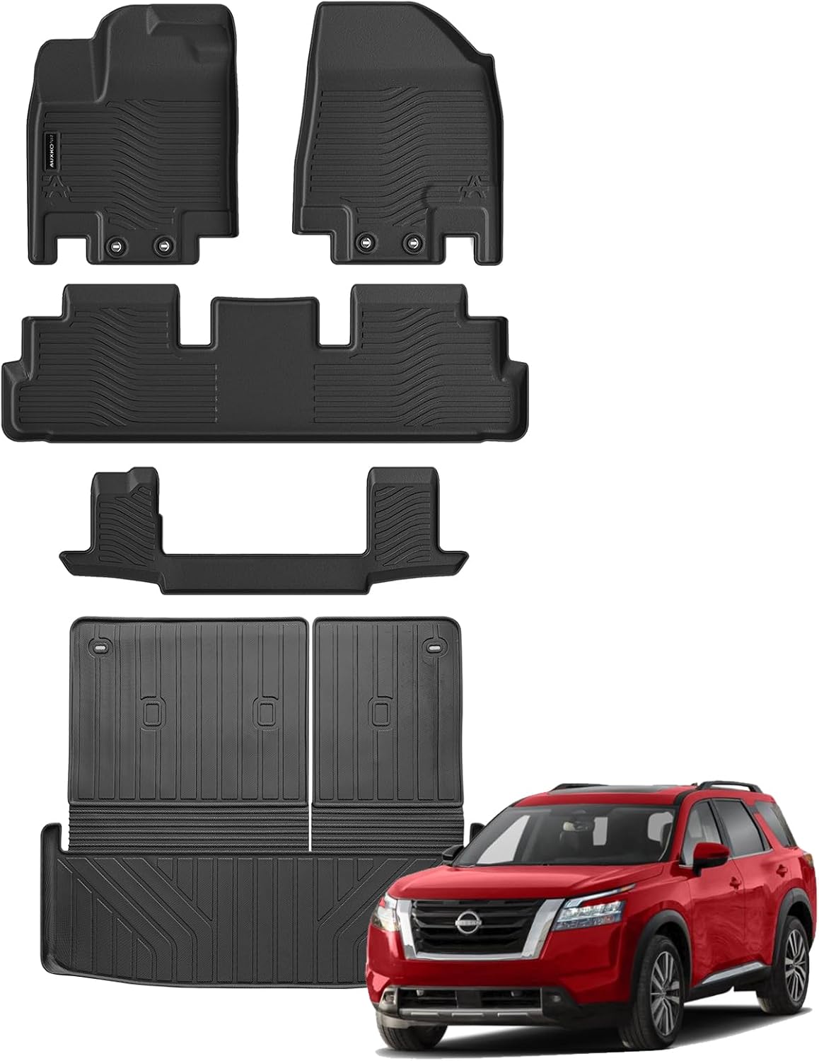Auxko All Weather Floor Mats Cargo Mat Back Seat Mat Fit for Nissan Pathfinder 7 Seat 2026 2025-2022 TPE Floor Liner Trunk Mat Pathfinder Accessories All Season Odorless Anti-Slip Black