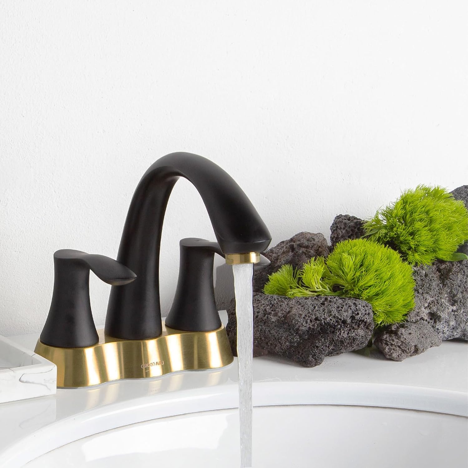 Black and Gold Bathroom Faucet, Lava Odoro 2 Handle 4 Inch Centerset Bathroom Sink Faucet Vanity Faucet with Pop up Drain Assembly Supply Line, BF423-BG