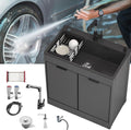 Stainless Steel Utility Sink Kitchen Sink and Cabinet, 31.4' Outdoor Sink Station, Single Bowl Kitchen Sink with Pull-Down Cold and Hot Water Faucet,Hoses and Drain Kit for Kitchens