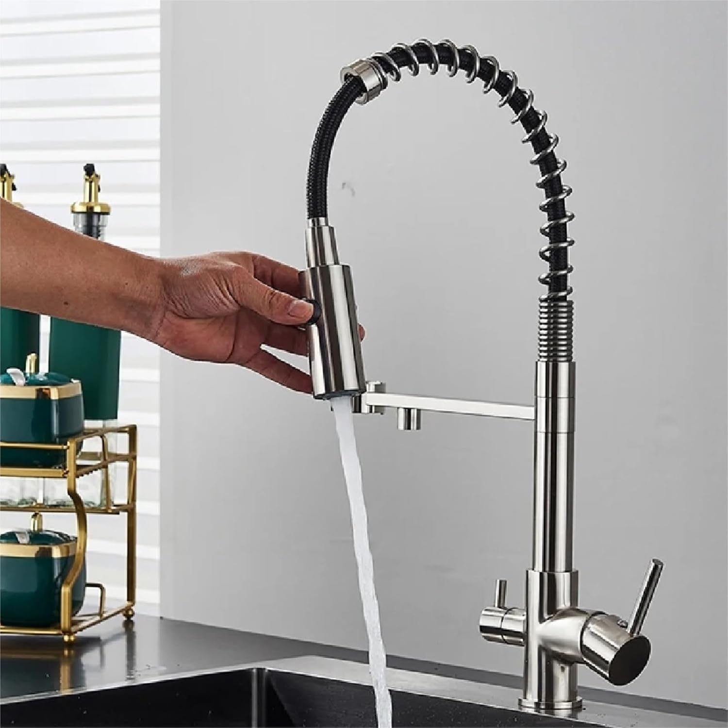 Filtered Kitchen Faucet Pure Drinking Water Brass Kitchen Tap Daul Spout Water Purifier Faucet(Brushed Nickel)