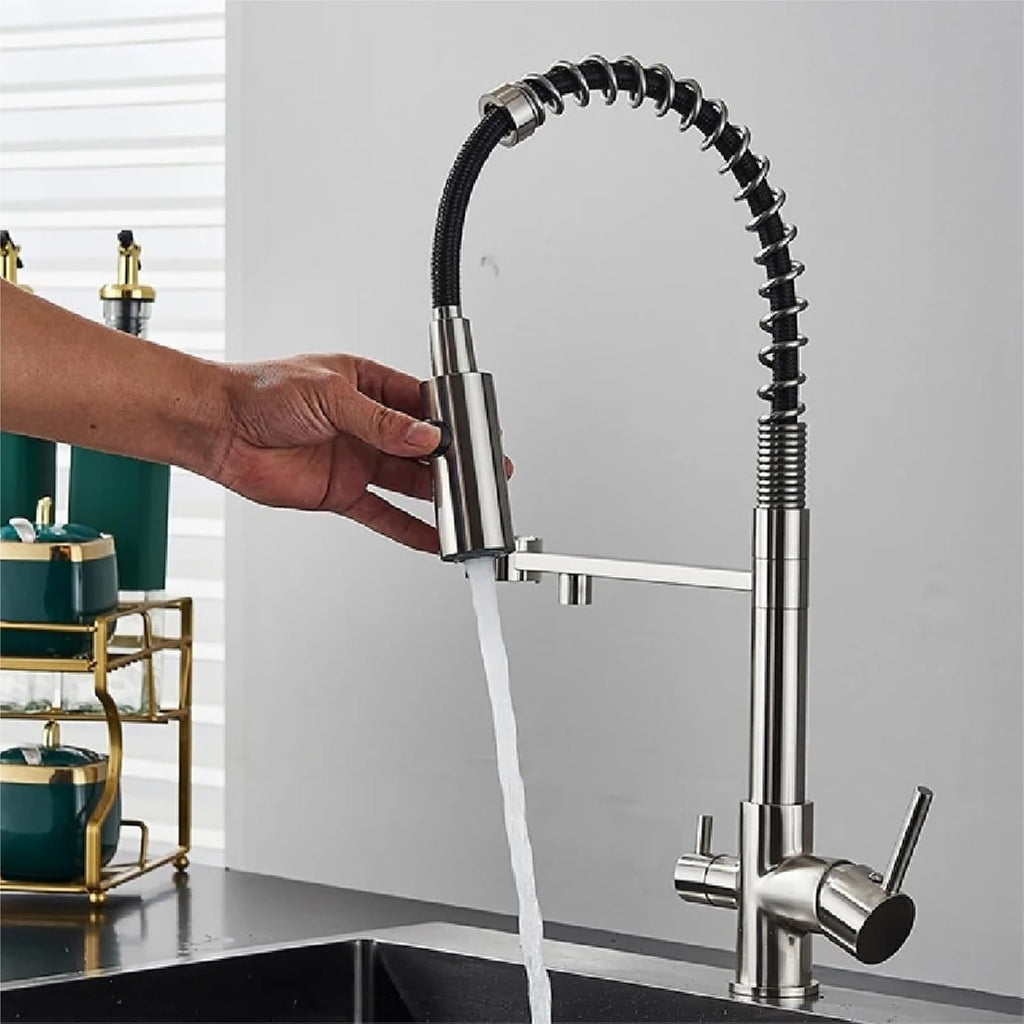 Filtered Kitchen Faucet Pure Drinking Water Brass Kitchen Tap Daul Spout Water Purifier Faucet(Matte Black)